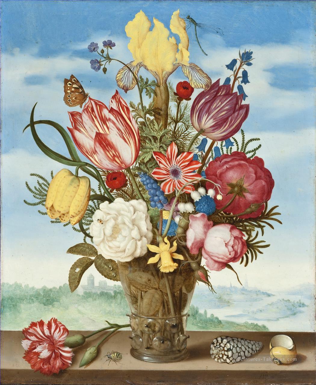 Bosschaert Ambrosius Bouquet de fleurs sur un ciel de rebord Peintures à l'huile